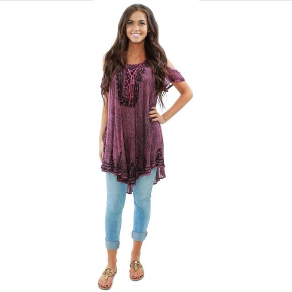 🌺Boho Short Sleeve Tunic S/M - Picture 3 of 10